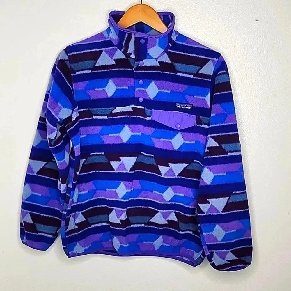 Patagonia Synchilla Guatemalan Tango Blue Purple Aztec Snap-T Pullover Small - Picture 4 of 9